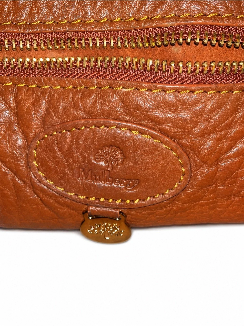 Mulberry Cognac Brown Leather Large Shoulder Tote Gold Hardware